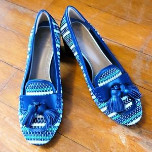Tory Burch Woven Tassel Heeled Loafers